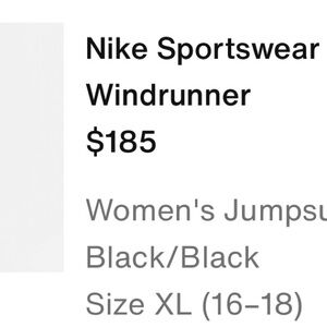 Nike Black Windrunner Women's Jumpsuit